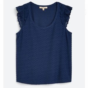 Les Serein for Stitchfix Angeles Lace Detail Navy Blue Knit Top Size Medium NEW